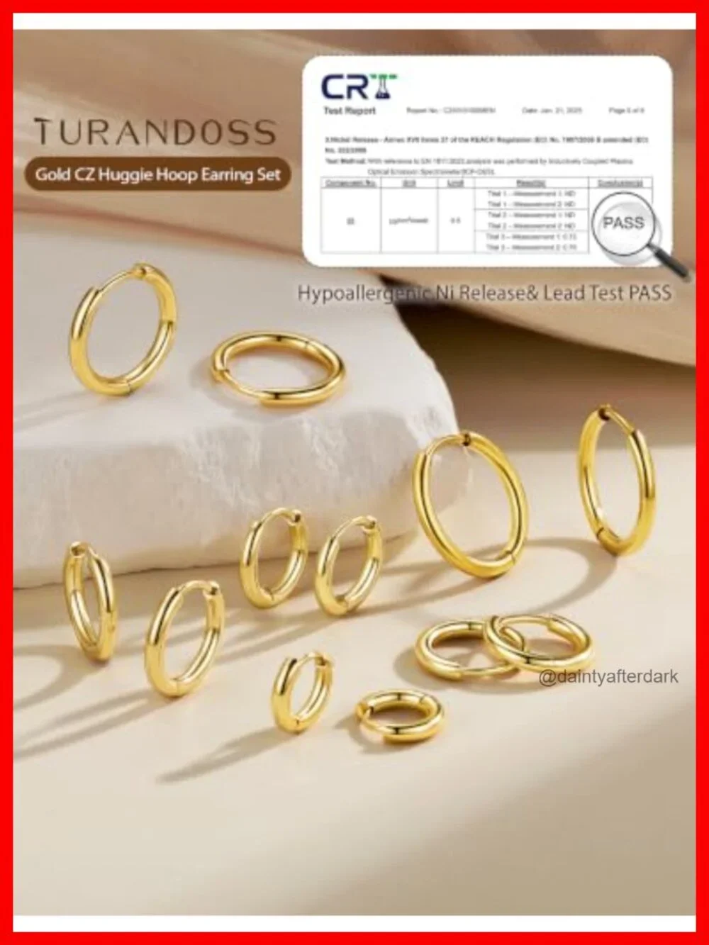 14K Gold Plated Stainless Steel Hoop Earring Set for Women & Girls 6 Sizes